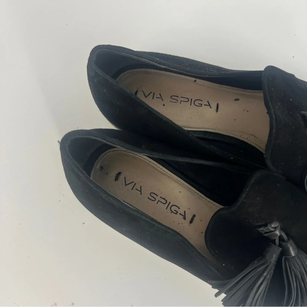 Via Spiga Black Tassel Loafers